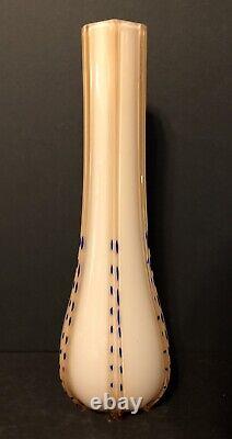 Vintage Rose Pink Peach White Cased Glass Opaline Mid Century Vase Murano Italy