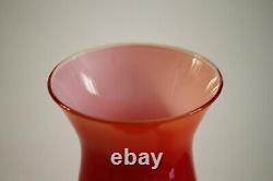 Vintage Ruby Red Cased Opaline Glass Footed Vase Chalice 60s Italy Empoli 9.8in
