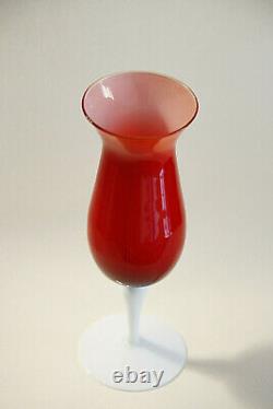 Vintage Ruby Red Cased Opaline Glass Footed Vase Chalice 60s Italy Empoli 9.8in