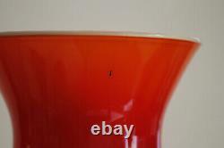 Vintage Ruby Red Cased Opaline Glass Footed Vase Chalice 60s Italy Empoli 9.8in