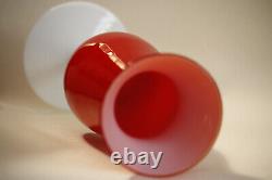 Vintage Ruby Red Cased Opaline Glass Footed Vase Chalice 60s Italy Empoli 9.8in