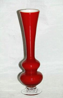 Vintage Ruby Red Italian Opaline Vase Cased 70s Empoli 26cm 10.2in