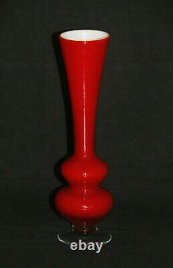 Vintage Ruby Red Italian Opaline Vase Cased 70s Empoli 26cm 10.2in