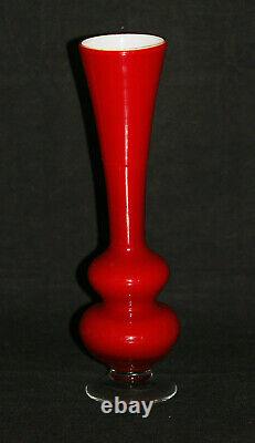 Vintage Ruby Red Italian Opaline Vase Cased 70s Empoli 26cm 10.2in