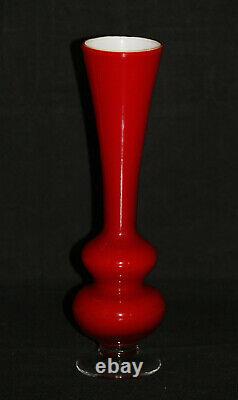 Vintage Ruby Red Italian Opaline Vase Cased 70s Empoli 26cm 10.2in