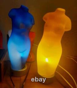 Vintage Set Of 2 Mid Century Bust Sculpture Lamps Opaline Art Glass Table Lamps