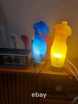 Vintage Set Of 2 Mid Century Bust Sculpture Lamps Opaline Art Glass Table Lamps
