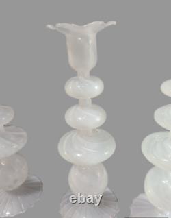Vintage Set of Three Graduated Elegant White Opaline Art Glass Candlesticks