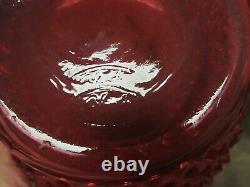 Vintage Tall 1970's Fenton Art Glass Cranberry Opalescent Hobnial Ruffled Vase