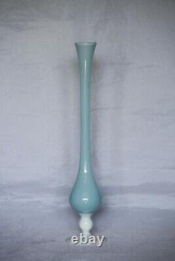 Vintage Tall Italian Blue Opaline Bud Stem Vase Italy 39cm 15.4in White Base