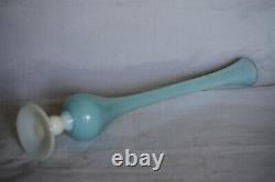 Vintage Tall Italian Blue Opaline Bud Stem Vase Italy 39cm 15.4in White Base