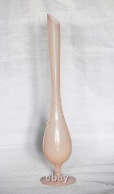 Vintage Tall Italian Pink Opaline Vase Murano 35cm 13.78in Pink Base