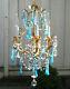 Vintage Tole Lamp Italy Art Opalin Glass Swag Brass Birdcage Crystal Prisms 3lit