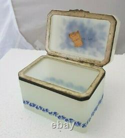 Vintage Vaseline Opaline Art Glass Hinged Jewelry Box Casket Cenedese Murano