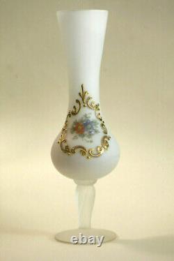 Vintage White Opaline Stem Vase Tuscany Italy Footed Roses 26cm 10in 016