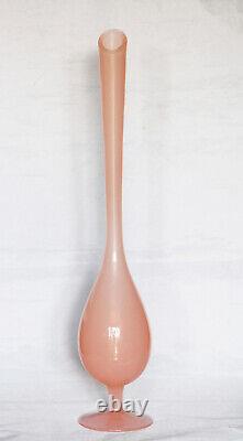 Vintage XL Tall Italian Pink Opaline Glass Vase Empoli Murano 47cm 18.5in MCM