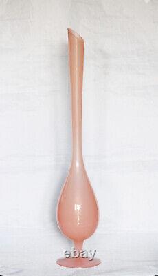 Vintage XL Tall Italian Pink Opaline Glass Vase Empoli Murano 47cm 18.5in MCM