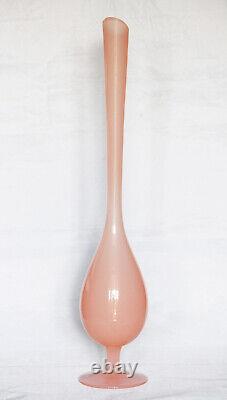 Vintage XL Tall Italian Pink Opaline Glass Vase Empoli Murano 47cm 18.5in MCM