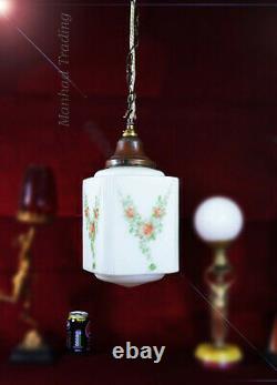 Vintage art deco 1940 sky scraper Architectural Opaline milk glass pendant Light