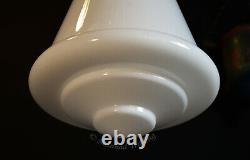 Vintage art deco C-1940s schoolhouse chrome & Opaline milk glass pendant light