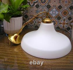 Vintage art deco Opaline milk glass & Brass school house pendant light