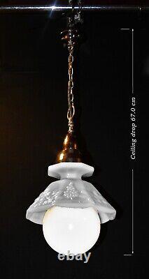 Vintage art deco pendant light moonstone milk glass & opaline globe shade C1940s