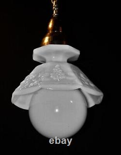 Vintage art deco pendant light moonstone milk glass & opaline globe shade C1940s