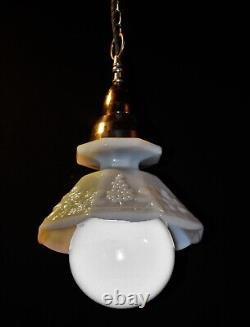 Vintage art deco pendant light moonstone milk glass & opaline globe shade C1940s