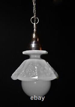 Vintage art deco pendant light moonstone milk glass & opaline globe shade C1940s