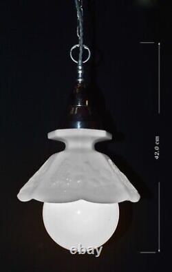 Vintage art deco pendant light moonstone milk glass & opaline globe shade C1940s