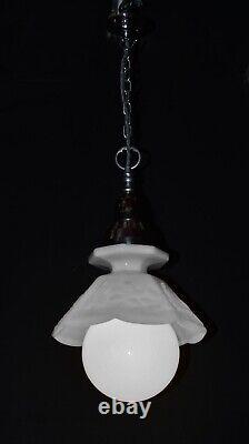 Vintage art deco pendant light moonstone milk glass & opaline globe shade C1940s