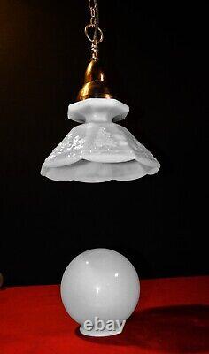 Vintage art deco pendant light moonstone milk glass & opaline globe shade C1940s