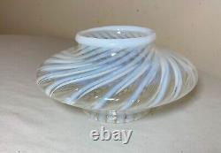 Vintage hand blown opal opalescent ribbed smushed art glass table vase