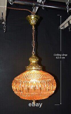 Vintage original 1950s mid-century pendant light globe shade all brass fittings
