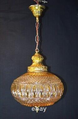Vintage original 1950s mid-century pendant light globe shade all brass fittings
