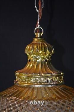 Vintage original 1950s mid-century pendant light globe shade all brass fittings