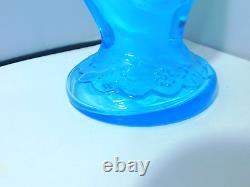Vtg 10 Fenton Blue Opalescent Cased Art Glass Vase- Hand Design