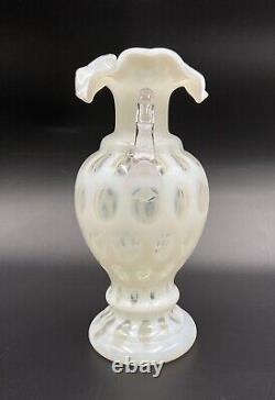 Vtg 1948 FENTON White FRENCH Opalescent COIN DOT Triangular Ruffle VASE Set