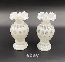 Vtg 1948 FENTON White FRENCH Opalescent COIN DOT Triangular Ruffle VASE Set