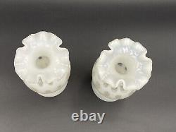 Vtg 1948 FENTON White FRENCH Opalescent COIN DOT Triangular Ruffle VASE Set