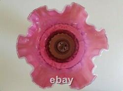 Vtg 1950's Fenton CRANBERRY Glass Opalescent DAISY FERN Hurricane LAMP 14.5