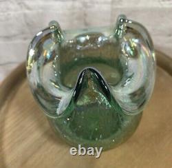 Vtg FENTON Glass Sea Mist Green Opalescent Irridescent Crackle Style Vase Tagged