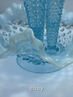 Vtg Fenton Art Glass Blue Opalescent Hobnail Apartment Epergne 3 Horns + Spare