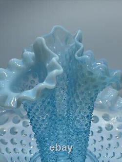 Vtg Fenton Art Glass Blue Opalescent Hobnail Apartment Epergne 3 Horns + Spare