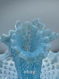 Vtg Fenton Art Glass Blue Opalescent Hobnail Apartment Epergne 3 Horns + Spare