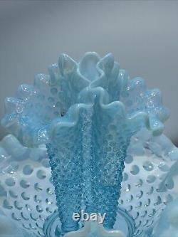 Vtg Fenton Art Glass Blue Opalescent Hobnail Apartment Epergne 3 Horns + Spare