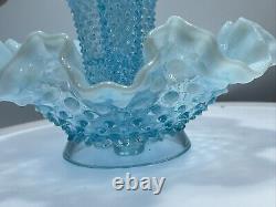 Vtg Fenton Art Glass Blue Opalescent Hobnail Apartment Epergne 3 Horns + Spare