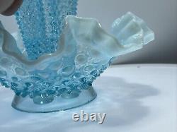 Vtg Fenton Art Glass Blue Opalescent Hobnail Apartment Epergne 3 Horns + Spare