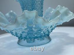 Vtg Fenton Art Glass Blue Opalescent Hobnail Apartment Epergne 3 Horns + Spare