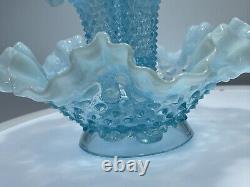 Vtg Fenton Art Glass Blue Opalescent Hobnail Apartment Epergne 3 Horns + Spare